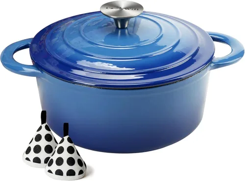 Vista 12 de COOKWIN Horno holandés de hierro fundido, olla redonda de 3 QT con tapa autobronceadora para hornear en casa, brasero, cocina, excelentes regalos