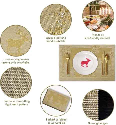Vista 3 de Juego de 6 manteles individuales de vinilo tejido antideslizante, lavables, manteles individuales antideslizantes para la mesa de la cocina Reno