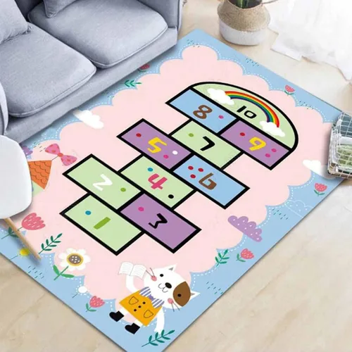 Vista 10 de Alfombra Hopscotch para niños, alfombra antideslizante divertida y educativa, alfombra de juego para dormitorio, guardería, sala de juegos, regalo