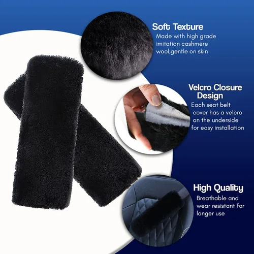 Vista 3 de Zone Tech, correa acolchada para cinturón de seguridad, cómoda, suave, clásica, paquete de 2, primera calidad, color negro