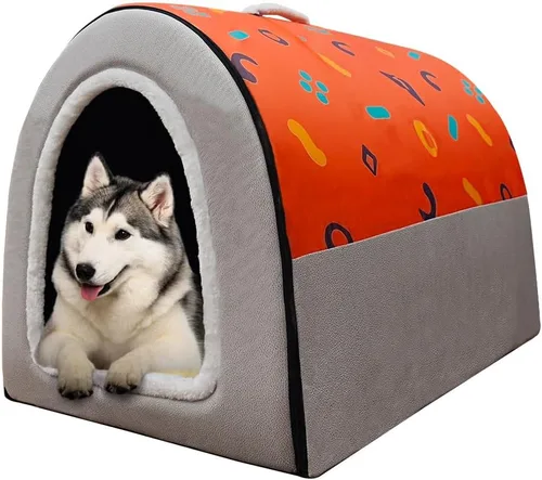 Vista 33 de Cama para gato o cama para perro, 2 formas de uso, casa de mascotas para interior con alfombra esponjosa, cubierta extraíble y lavable, fondo Grúas