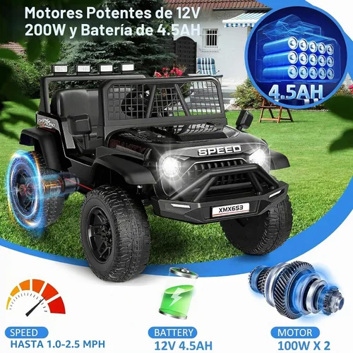 Vista 4 de Hikole Coche eléctrico de 12 V para niños de 3 a 5 años con control remoto Negro