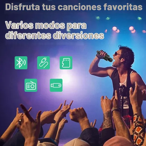 Vista 8 de Micrófono de karaoke inalámbrico Bluetooth Altavoz portátil de micrófono de mano 3 en 1 para todos los teléfonos inteligentes Regalos Negro