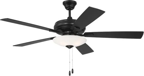 Vista 2 de Craftmade Ventilador de techo Eos de 52 pulgadas con 3 luces en acabado negro plano con cuchillas reversibles planas negras/madera gris