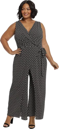 Vista 5 de London Times Women's London Times Women's Dresses Sleeveless Wrap Look Jumpsuit With Front Leg Slit Openings Negro/Blanco