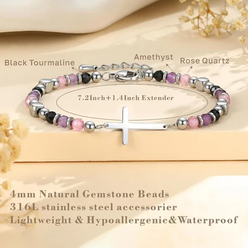 Vista 4 de Pulsera de cruz cristiana para mujeres y adolescentes, joyería de fe para aliviar la ansiedad, regalos de confirmación de Pascua, regalos de primera