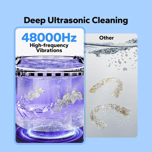 Vista 2 de Limpiador de retenedores, limpiador ultrasónico para retenedores, protectores bucales, protectores nocturnos y dentaduras, limpiador de joyas, 48