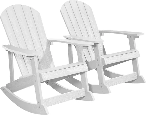 Vista 23 de YEFU Mecedora para exteriores, mecedora Adirondack, silla mecedora de patio con respaldo ancho, silla mecedora de gran tamaño con aspecto de madera