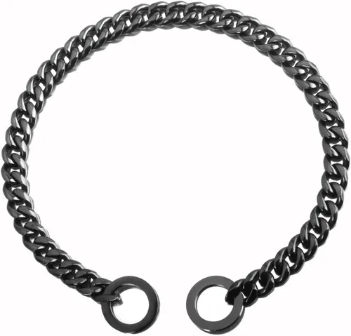 Vista 3 de Collar de Cadena para Perro Negro 11mm/15mm/19mm Collar de Cadena de Eslabones Cubanos para Perros Collar de Cadena de Perro a Prueba de Mordeduras