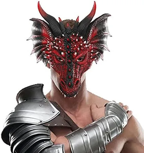 Vista 2 de Alodidae Máscara de dragón 3D, disfraz de fiesta de Halloween, cosplay para adultos y hombres, máscaras de media cara de animales aterradores