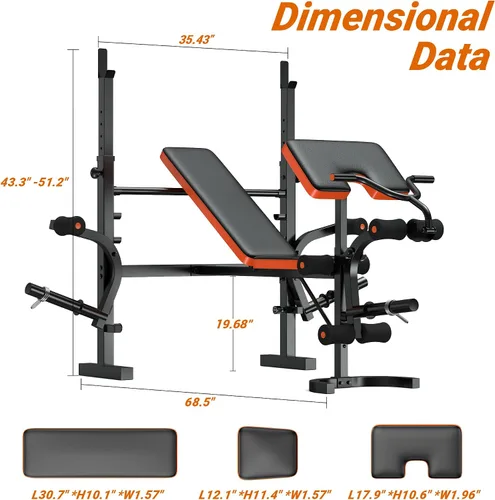 Vista 8 de Banco de Peso XDDIAS, Set de Prensa de 770LBS con Extensión de Pierna, Banco de Peso Olímpico 6 en 1 para Gimnasio en Casa, Banco de Entrenamiento