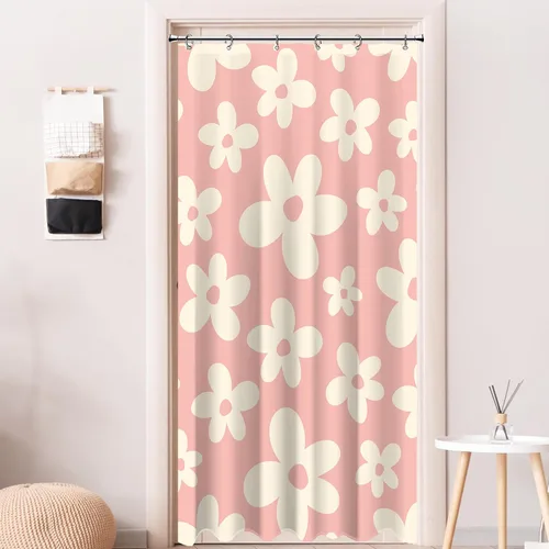 Vista 27 de Cortina de ducha pequeña para casa rodante, tamaño medio, estilo retro de los 70, con flores bonitas, estética abstracta de margaritas, decorativa