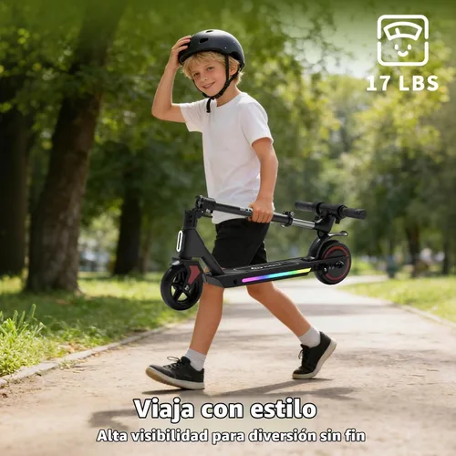 Vista 5 de SIMATE Electric Scooter for Kids Ages 6-14, 3 Adjustable Heights 34"/37"/39", LED Display & Colorful Lights, Foldable Kids Electric Scooter, 8.7 MPH