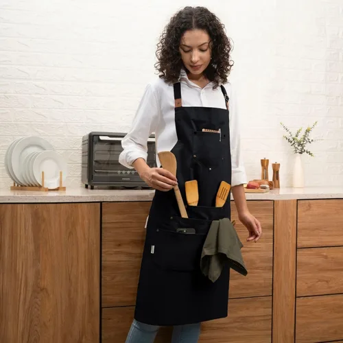 Vista 5 de Cotton Canvas Apron for Women & Men – Adjustable Neck Strap & Waist Ties with Pockets