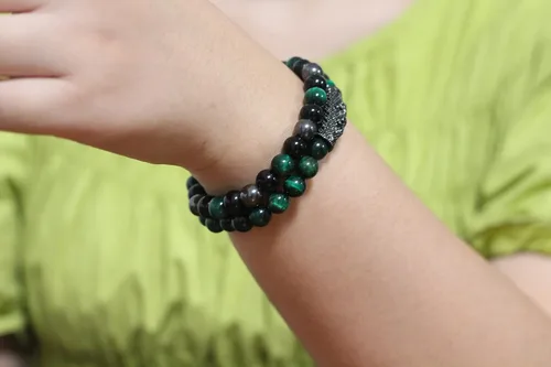 Vista 8 de 2 pulseras de triple protección, ojo de tigre natural, obsidiana negra y hematita, cuentas de 0.315 in para hombres y mujeres, regalo de pulsera