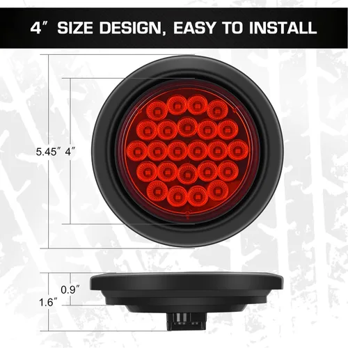 Vista 3 de Luces redondas de remolque de 4 pulgadas, 24 luces LED superbrillantes de freno/trasera, IP67 impermeable, certificado DOT para remolques, camiones
