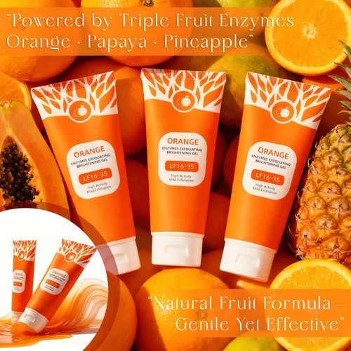 Vista 6 de Gel exfoliante de enzima naranja de 3 x 3.4 fl oz, limpiador profundo de poros y apriete facial, exfoliante suave de naranja para todo