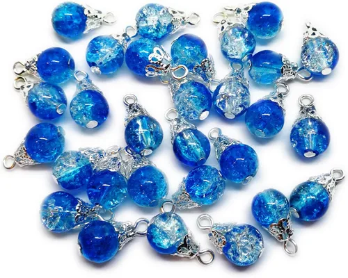 Vista 9 de 30pcs Handcrafted Crackle Glass Beads Drops w/Silver Wire & Bead Cap ~Jewelry Making~ (Army Green)