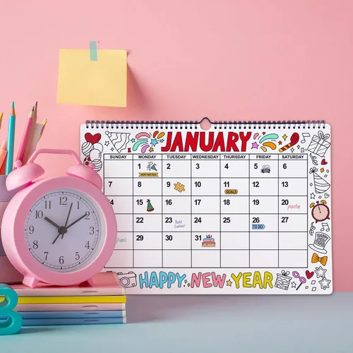 Vista 3 de Calendario de pared para colorear 2026-2027 – 11.6 x 17 pulgadas, 12 meses, sin fecha, hogar o calendario, seguimiento de actividades y calendario