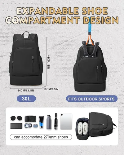 Vista 4 de Mochila de gimnasio para mujer, pequeña bolsa de gimnasio con compartimento para zapatos, mochila impermeable para deportes con bolsillo húmedo