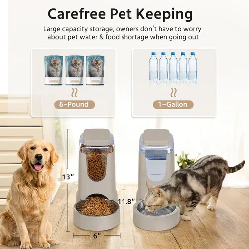 Vista 3 de Paquete de 2 alimentadores automáticos para gatos y dispensador de agua de acero inoxidable, juego de bebedero para perros por gravedad, juego
