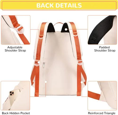 Vista 6 de Lanola Lightweight Backpacks for Girls Kids Fashion Backpacks Middle School Bags Women Casual Daypack - Beige