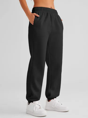 Vista 3 de AUTOMET - Pantalones deportivos holgados informales de forro polar para mujer, pantalones de jogging de talle alto, pantalones atléticos