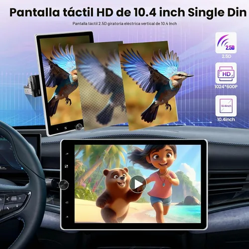 Vista 2 de 2+64G Android Single DIN 10.4 pulgadas Rotación vertical Pantalla táctil Radio de coche con Bluetooth, CarPlay inalámbrico y Android Auto, WiFi