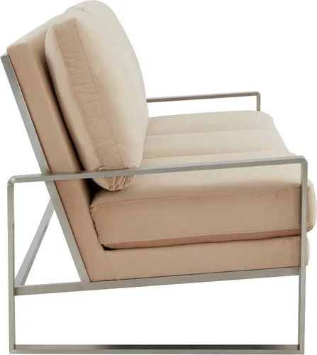 Vista 5 de LeisureMod Jefferson - Sofá moderno de terciopelo de 3 plazas con marco plateado, contemporáneo, para sala de estar, color beige
