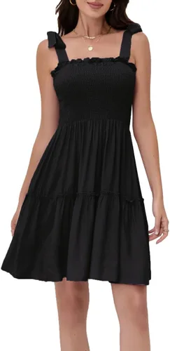 Vista 2 de Vestido de verano para mujer, con tirantes delgados, sin tirantes, con volantes, parte superior de tubo para playa