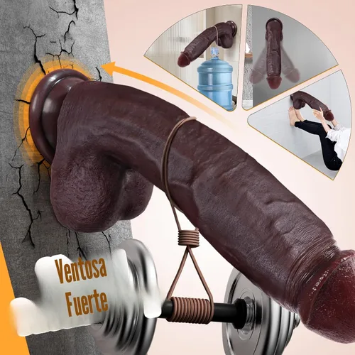 Vista 2 de Sex Toys - Consolador grande realista – Juguete sexual de 10.8 pulgadas de silicona marrón curvado, consoladores gigantes de doble capa para punto G