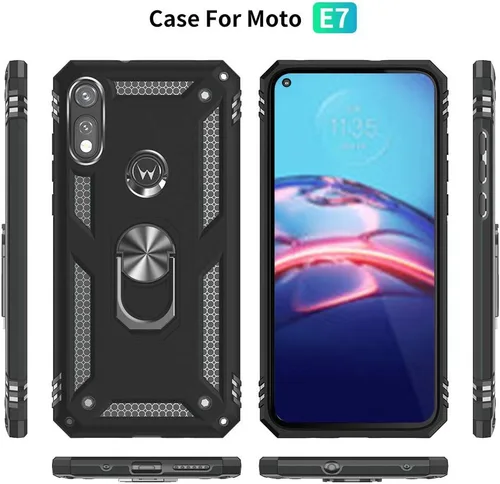 Vista 4 de Funda para Moto E Phone Case, Moto E con protector de pantalla HD, fundas protectoras de grado militar con anillo para Moto E 2020 (negro)