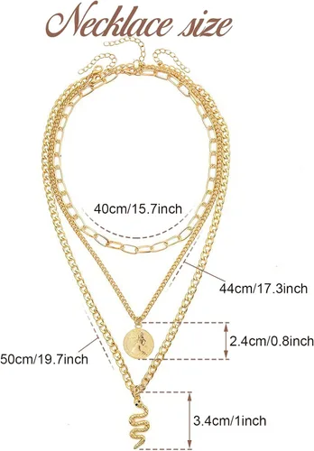 Vista 3 de MJartoria Collares de oro en capas para mujer, collar de oro con dije de moneda retro de moda, collar de cadena de eslabones gruesos delicados