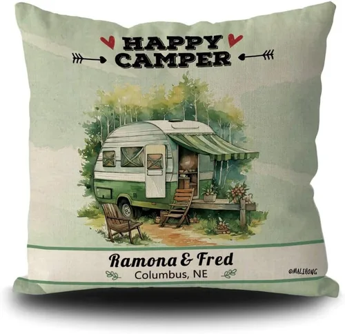 Vista 12 de Personalized Happy Campers Throw Pillow Cover RV Campsite Decoration Pillow Case Fireplace Camping Decor Cushion Cover for Sofa Couch Bed 18x18 Inch