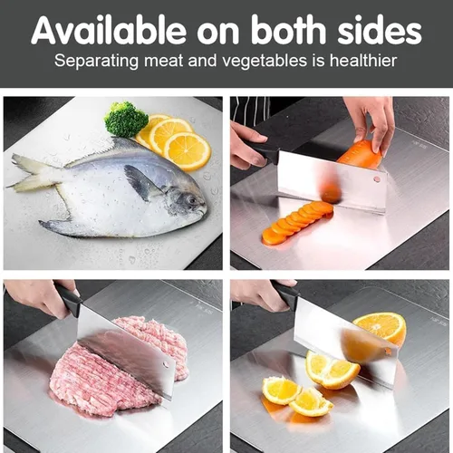Vista 4 de Tabla de cortar de titanio, tabla de cortar de titanio 100% puro para cocina, antiadherente, de doble cara y de grado alimenticio, tablas de cortar