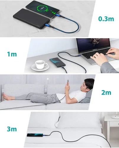 Vista 7 de NIMASO Paquete de 4 cables USB C a USB C de 60 W [10 pies+6.6 pies + 3.3 pies + 1 pie], cable de carga USB tipo C compatible con Samsung Galaxy