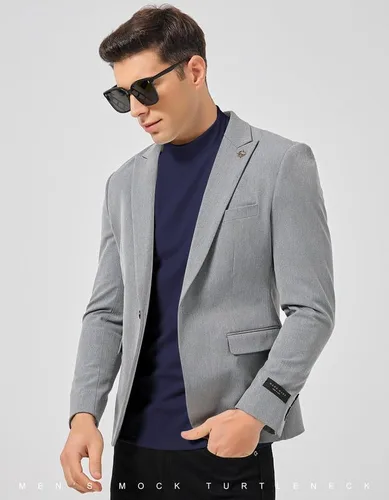 Vista 5 de SIMIYA Camisas de manga larga con cuello alto falso para hombre, suéter térmico ajustado y ajustado