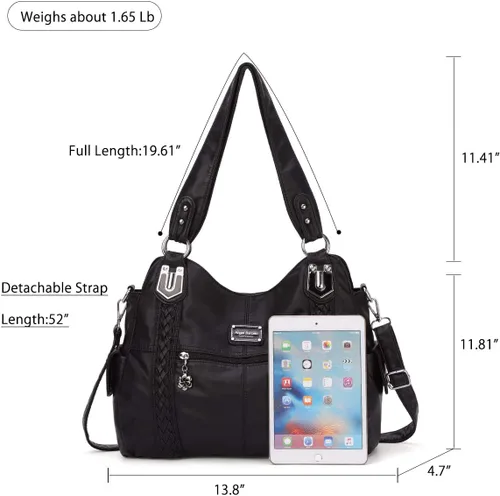 Vista 49 de Angel Barcelo - Bolsa de hombro amplia para mujer, diseño Hobo, cuero lavado