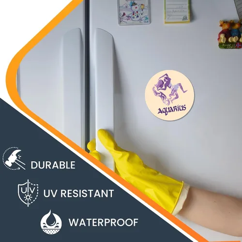 Vista 4 de Magnet Me Up Calcomanía magnética para nevera con signo del zodiaco Acuario, redondo de 5 pulgadas, colección fresca, perfecta para refrigerador