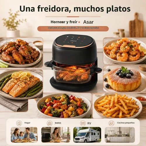 Vista 9 de Freidora de aire de 4.2 cuartos de galón con cesta de vidrio y pantalla táctil, cesta para hornear visible, freidora de aire pequeña, cocina sin