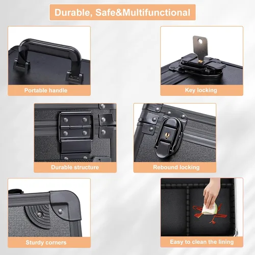 Vista 6 de Estuche de maquillaje con espejo LED, estuche rígido de viaje con espejo iluminado recargable y divisores ajustables, bolsa de almacenamiento