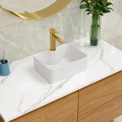 Vista 14 de Lordear Fregadero pequeño montado en la pared, fregadero de baño de esquina flotante para colgar en la pared, lavabo de cerámica blanca brillante