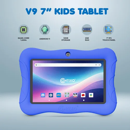 Vista 2 de Contixo Tablet Android Kids de 7" de 32 GB, incluye más de 50 libros de cuentos y calcomanías de Disney (valor de $200), funda protectora