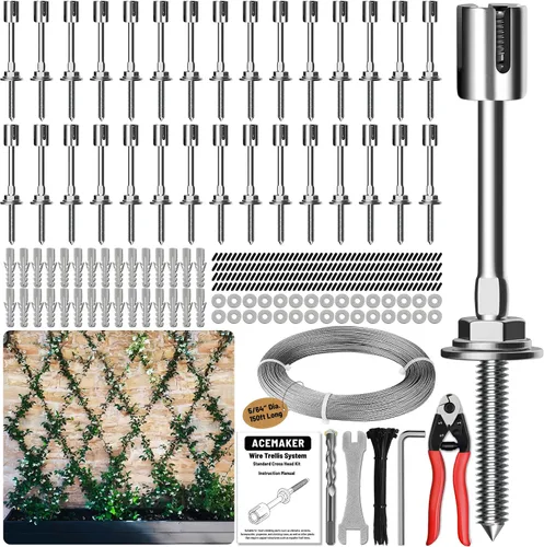 Vista 12 de Enrejado de alambre para plantas trepadoras al aire libre, kit de 12 enrejados de pared para cuerdas de alambre de 5/64" (2mm), sistema