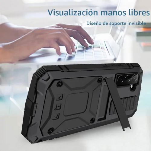 Vista 5 de Simicoo Compatible con Samsung S22 - Funda protectora híbrida de silicona y metal con soporte, a prueba de golpes de grado militar, resistente