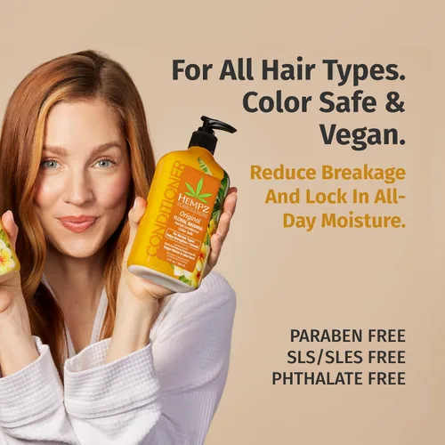 Vista 3 de Hempz Acondicionador de biotina – Original Light Floral & Banana – Para el crecimiento y fortalecimiento del cabello seco, dañado y teñido teñido