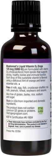 Vista 3 de Bluebonnet Nutrition - Gotas de vitamina D3 líquida de 5000 UI, ayuda en el crecimiento muscular y esquelético, D3, sin OMG, sin gluten, sin soja