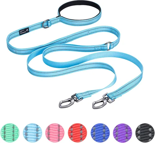 Vista 11 de EXCELLENT ELITE SPANKER Correa doble reflectante - Correa doble para perro de 5 pies con mango acolchado para dos perros que caminan y entrenan Negro