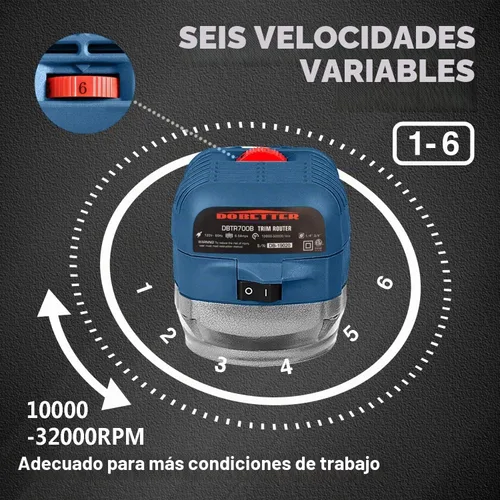 Vista 7 de Dobetter Herramienta de Router de Madera de 1.25HP, Router Eléctrico de Recorte de 6.5 Amperios, Router de Palma Compacto de 6 Velocidades Variables