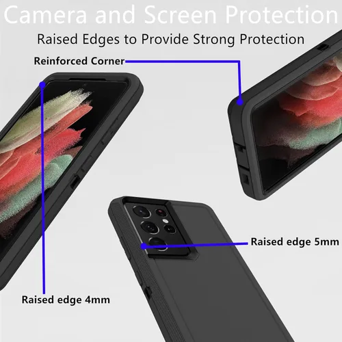Vista 4 de Funda protectora resistente para Samsung Galaxy S21 Ultra, resistente a prueba de polvo, a prueba de golpes, protección contra caídas, 3 en 1